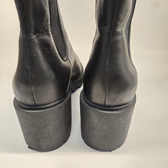 J. Crew Black Leather Platform Lug Sole Heeled Pull-on Chelsea Boots, Size 8.5 - Picture 5 of 11
